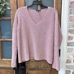 Eileen Fisher Sweater XXS (M) Organic Cotton Cashmere VNeck Boucle Pink Runs Big